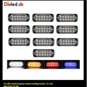 12 LED markeringslygte, 12v - kraftig model - sæt med 10 stk.