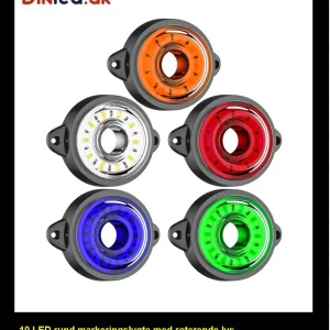 10 LED markeringslygte, 12 / 24v - m. roterende eller fast lys